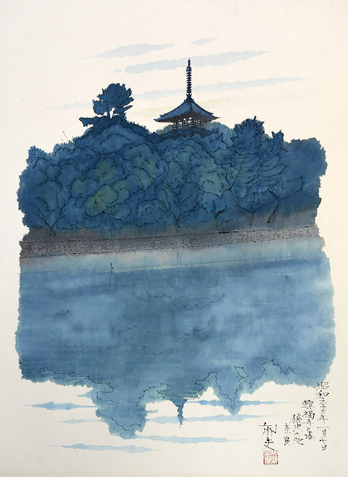 絵画『水辺の大木』ヘイ平山画 - 美術品