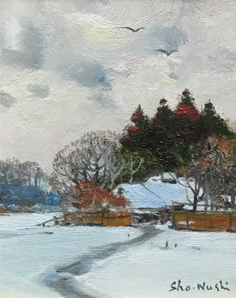 【安い人気SALE】塗師祥一郎　油絵６号「冬の川辺」人気の雪景　K51R5E0B7V4A 自然、風景画